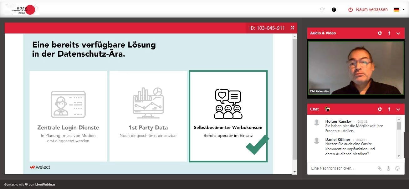 Screenshot aus dem Online-Vortrag von Olaf Peters-Kim. Headline: "Eine bereits verfügbare Lösung in der Datenschutz-Ära"