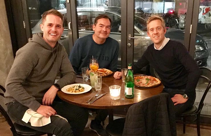 Philipp, Olaf und Palle beim Dinner in Kopenhagen 