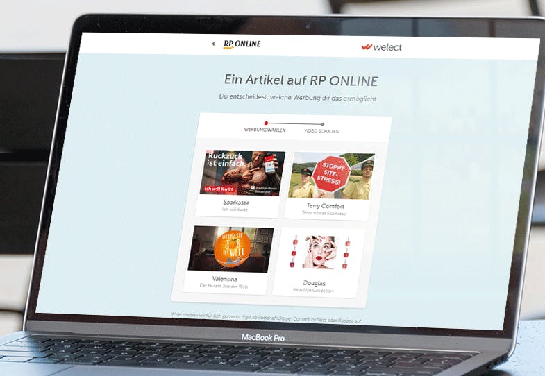 RP ONLINE mit vier Auswahlmöglichkeiten von Werbespots