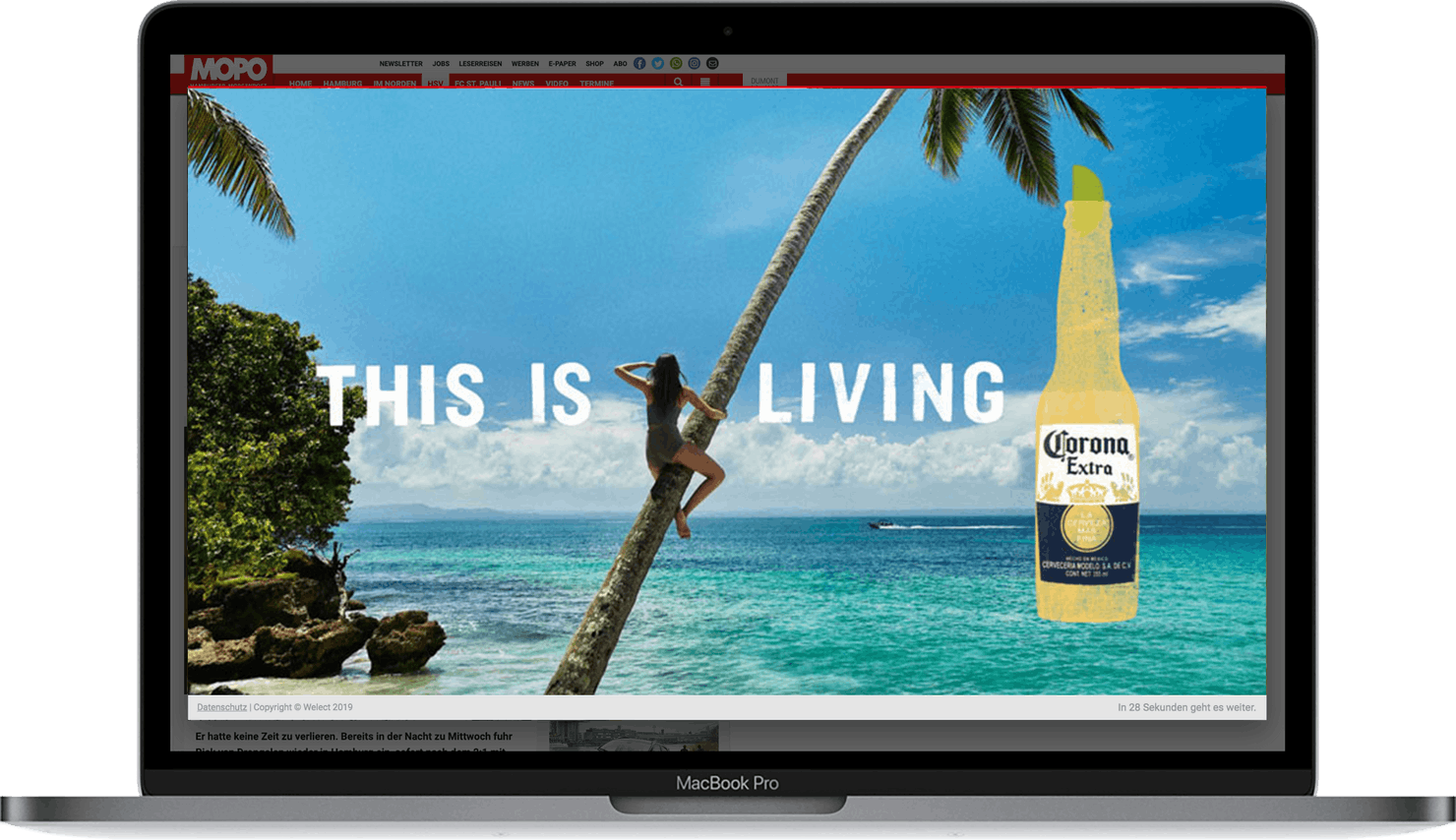 Corona Paradise campaign at Welect MaxVideo in fullscreen format