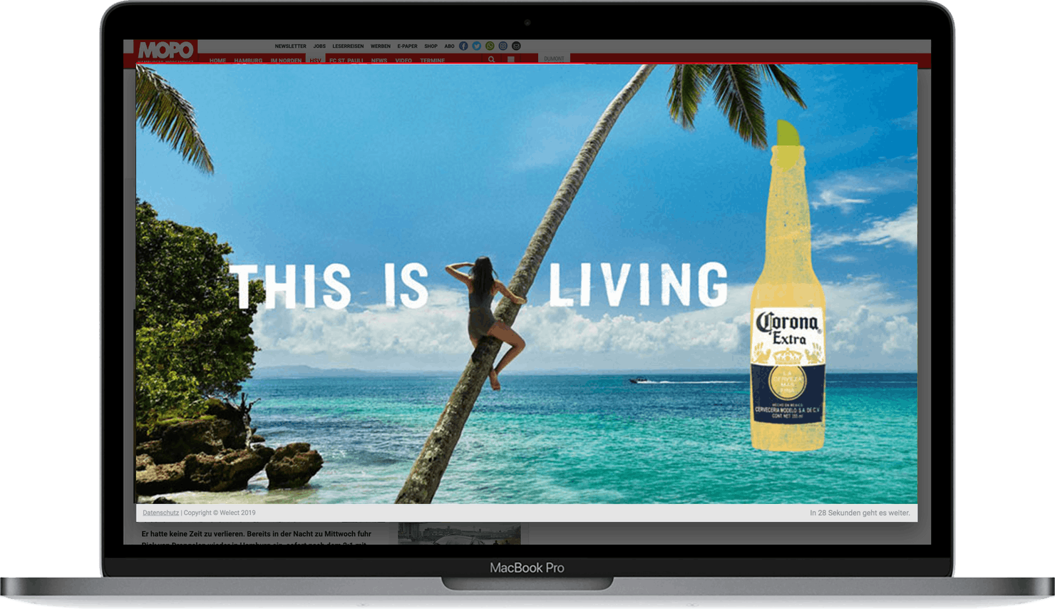 Corona Paradise Kampagne bei Welect MaxVideo im Fullscreen-Format